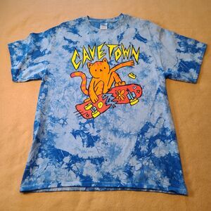 Cavetown Band Skateboard Cat Concert Blue Tie Dye/ Ice Dye Shirt Size L